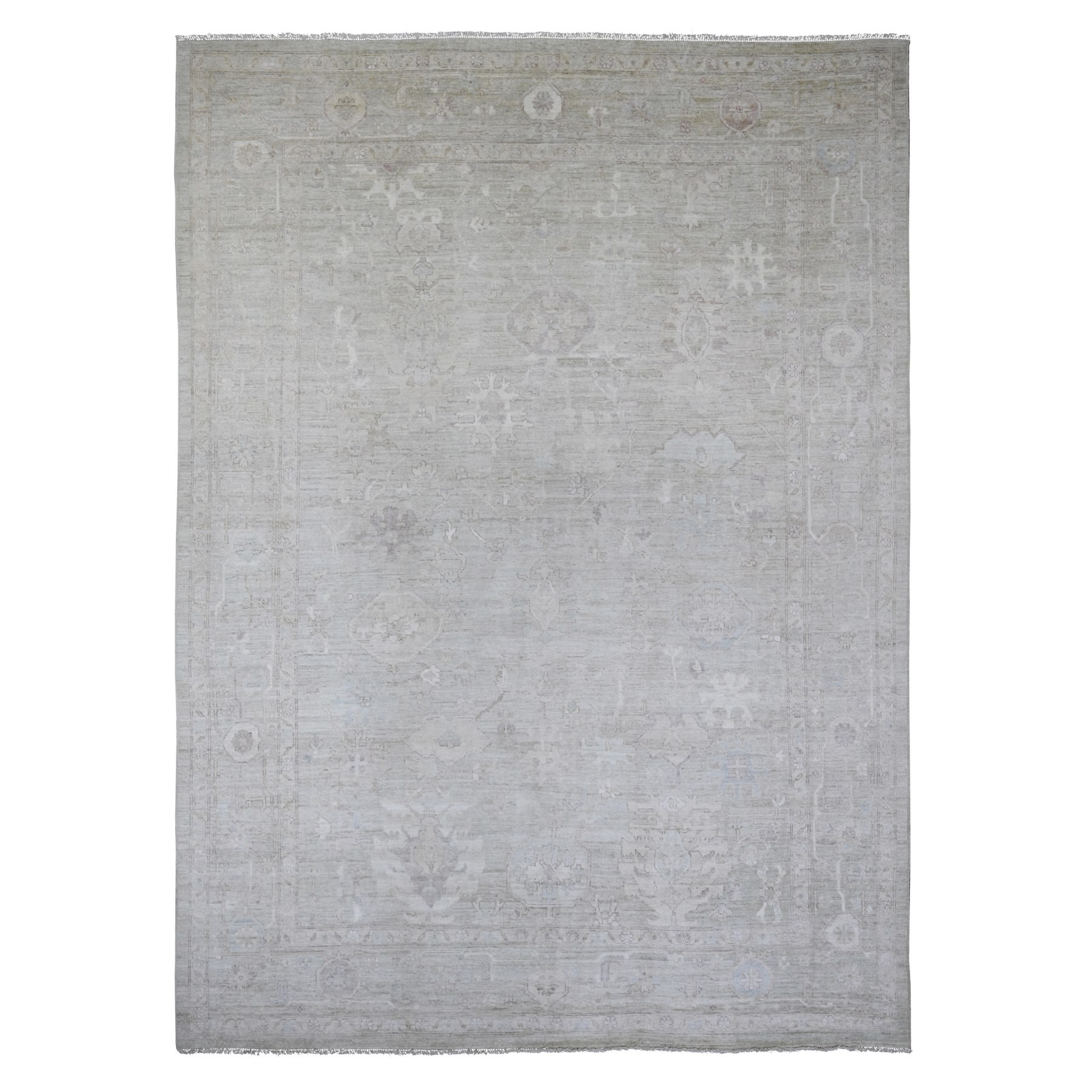 Medium Gray, Afghan Angora Oushak with All Over Leaf Design, Hand Knotted, 100% Wool, Vegetable Dyes, Oriental Rug